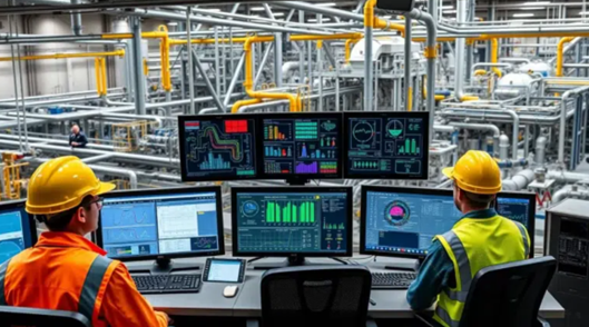 Plant control room operators monitoring process screens
